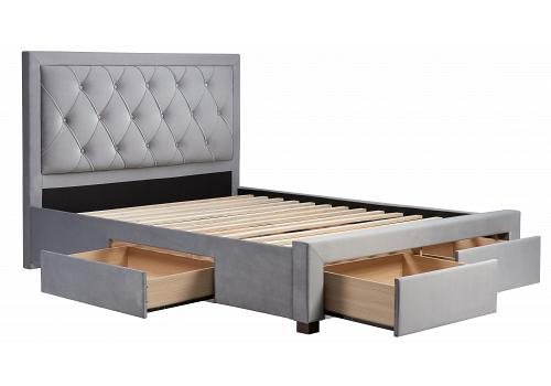 5ft King Size Woodberry Velvet Grey Fabric Upholstered 4 Drawer Storage Bed Frame 1